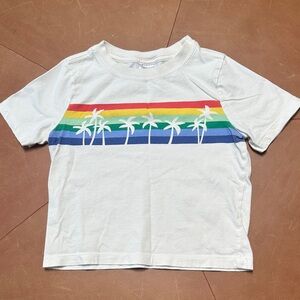 Hanna Andersson Ivory Tee with Rainbow Stripes and Palm Trees 3T